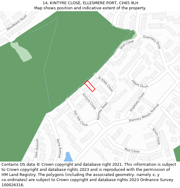 14, KINTYRE CLOSE, ELLESMERE PORT, CH65 9LH: Location map and indicative extent of plot