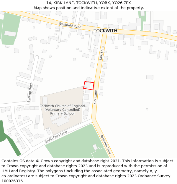 14, KIRK LANE, TOCKWITH, YORK, YO26 7PX: Location map and indicative extent of plot