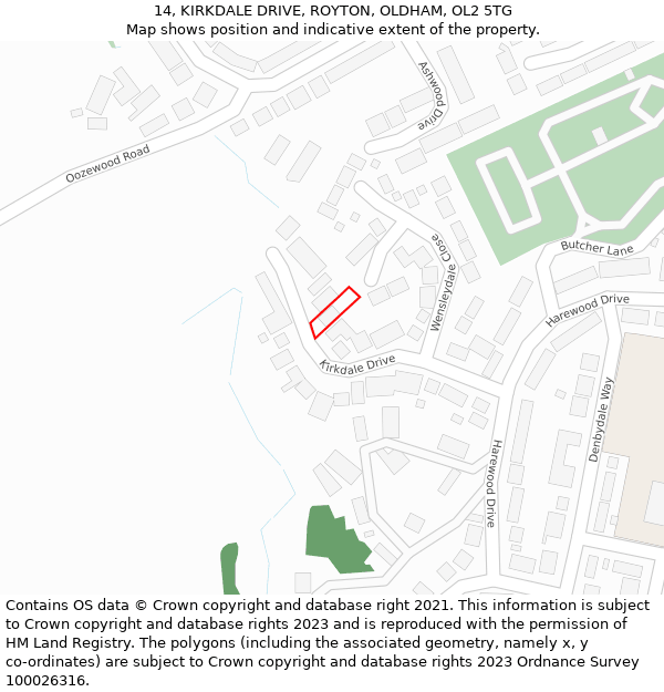 14, KIRKDALE DRIVE, ROYTON, OLDHAM, OL2 5TG: Location map and indicative extent of plot