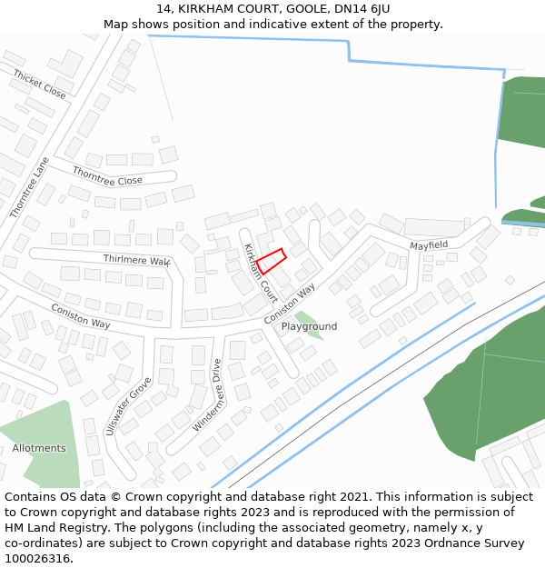14, KIRKHAM COURT, GOOLE, DN14 6JU: Location map and indicative extent of plot