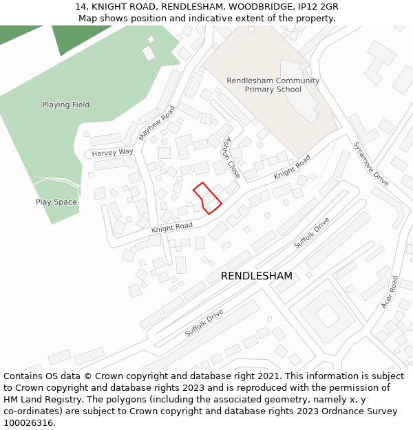 14, KNIGHT ROAD, RENDLESHAM, WOODBRIDGE, IP12 2GR: Location map and indicative extent of plot