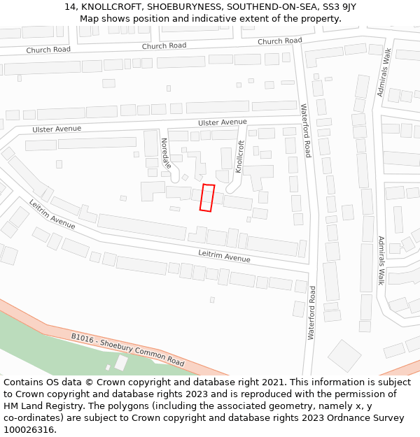 14, KNOLLCROFT, SHOEBURYNESS, SOUTHEND-ON-SEA, SS3 9JY: Location map and indicative extent of plot