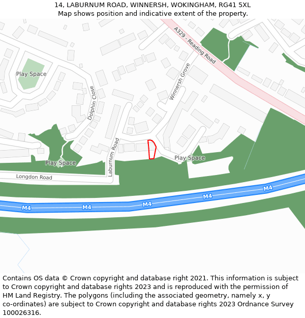 14, LABURNUM ROAD, WINNERSH, WOKINGHAM, RG41 5XL: Location map and indicative extent of plot