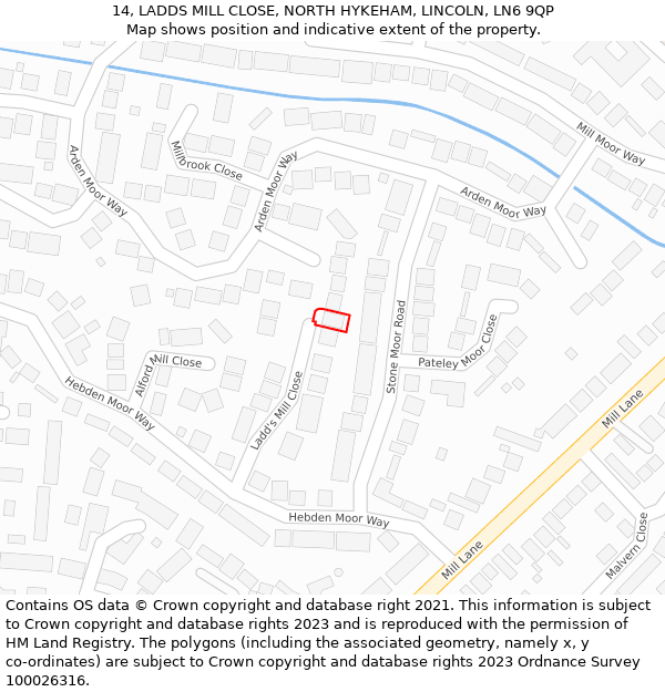 14, LADDS MILL CLOSE, NORTH HYKEHAM, LINCOLN, LN6 9QP: Location map and indicative extent of plot