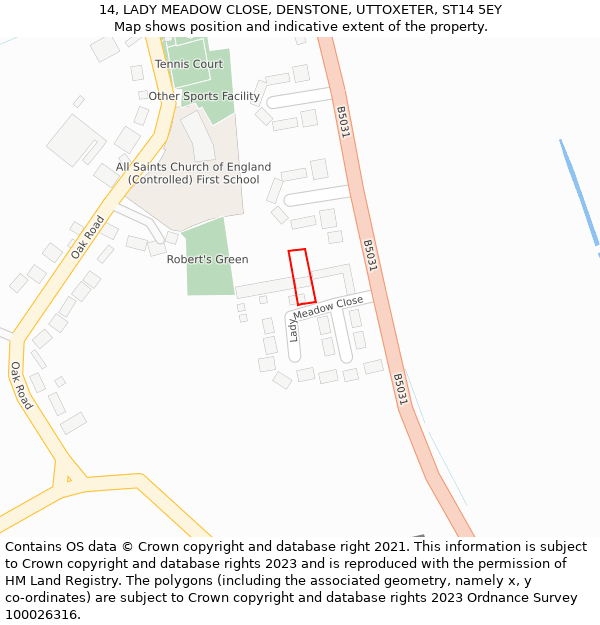 14, LADY MEADOW CLOSE, DENSTONE, UTTOXETER, ST14 5EY: Location map and indicative extent of plot