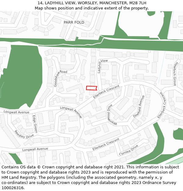 14, LADYHILL VIEW, WORSLEY, MANCHESTER, M28 7LH: Location map and indicative extent of plot