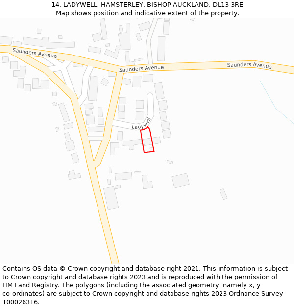 14, LADYWELL, HAMSTERLEY, BISHOP AUCKLAND, DL13 3RE: Location map and indicative extent of plot