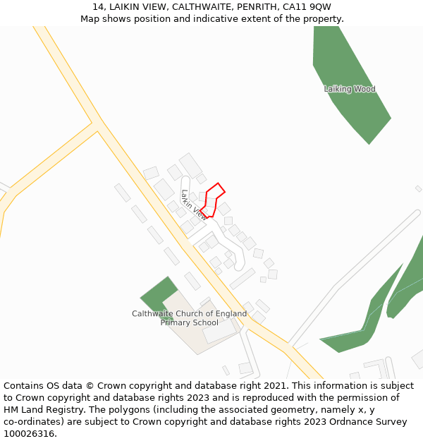 14, LAIKIN VIEW, CALTHWAITE, PENRITH, CA11 9QW: Location map and indicative extent of plot