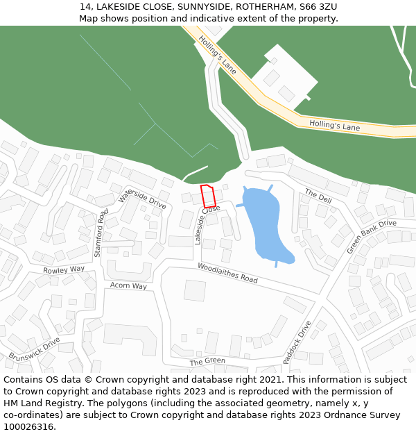 14, LAKESIDE CLOSE, SUNNYSIDE, ROTHERHAM, S66 3ZU: Location map and indicative extent of plot