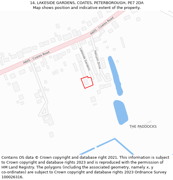 14, LAKESIDE GARDENS, COATES, PETERBOROUGH, PE7 2DA: Location map and indicative extent of plot