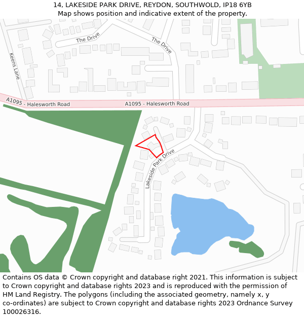 14, LAKESIDE PARK DRIVE, REYDON, SOUTHWOLD, IP18 6YB: Location map and indicative extent of plot