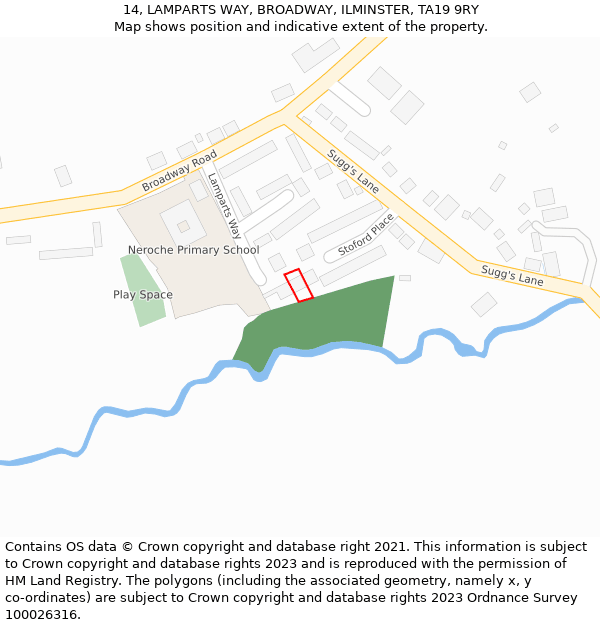 14, LAMPARTS WAY, BROADWAY, ILMINSTER, TA19 9RY: Location map and indicative extent of plot