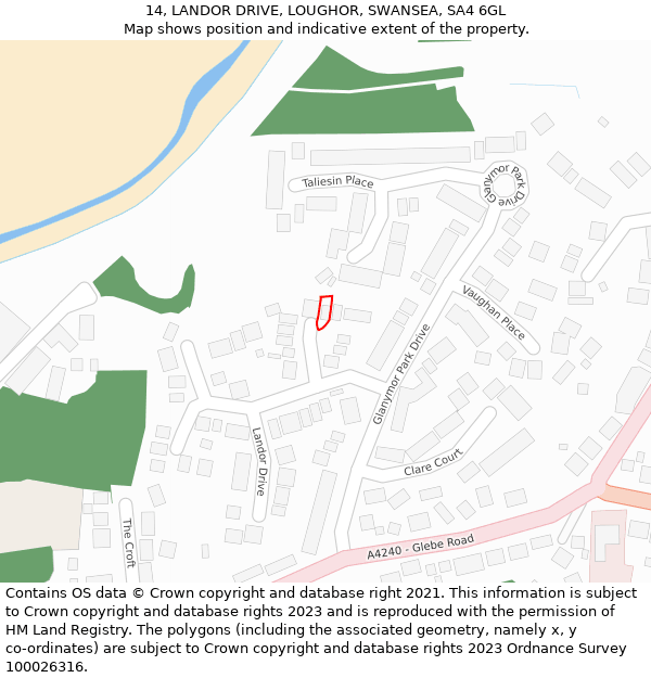 14, LANDOR DRIVE, LOUGHOR, SWANSEA, SA4 6GL: Location map and indicative extent of plot