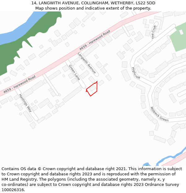 14, LANGWITH AVENUE, COLLINGHAM, WETHERBY, LS22 5DD: Location map and indicative extent of plot