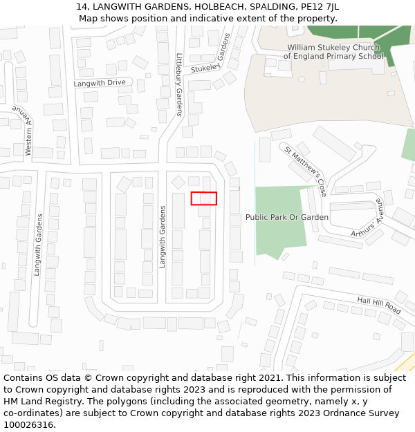 14, LANGWITH GARDENS, HOLBEACH, SPALDING, PE12 7JL: Location map and indicative extent of plot