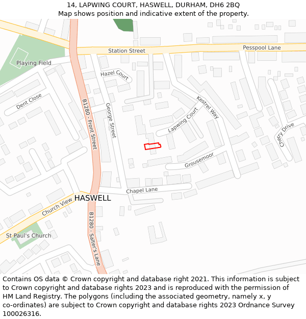 14, LAPWING COURT, HASWELL, DURHAM, DH6 2BQ: Location map and indicative extent of plot