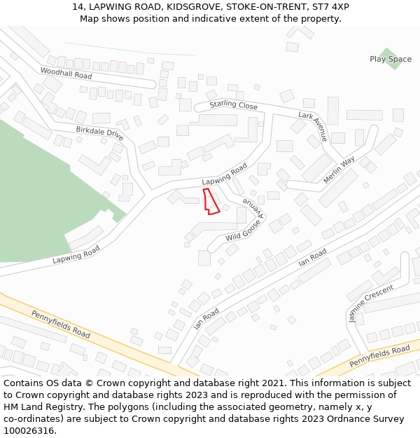 14, LAPWING ROAD, KIDSGROVE, STOKE-ON-TRENT, ST7 4XP: Location map and indicative extent of plot