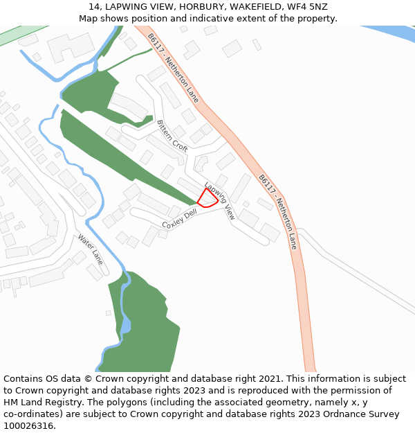 14, LAPWING VIEW, HORBURY, WAKEFIELD, WF4 5NZ: Location map and indicative extent of plot