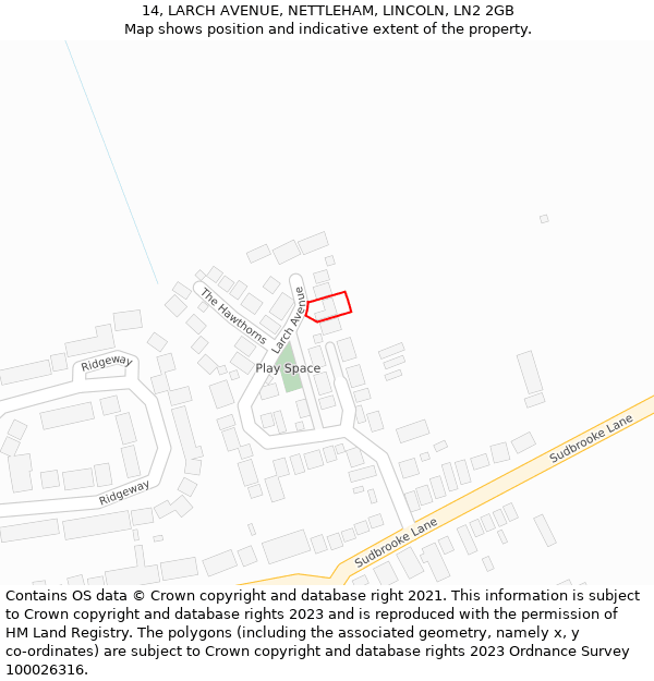 14, LARCH AVENUE, NETTLEHAM, LINCOLN, LN2 2GB: Location map and indicative extent of plot