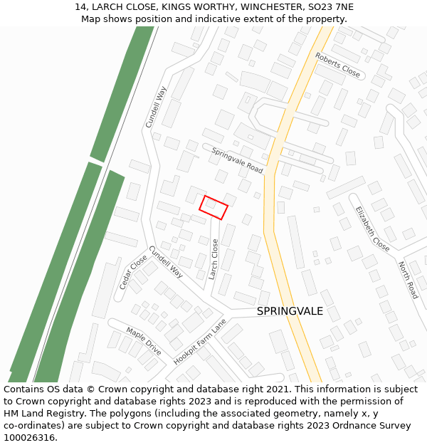 14, LARCH CLOSE, KINGS WORTHY, WINCHESTER, SO23 7NE: Location map and indicative extent of plot