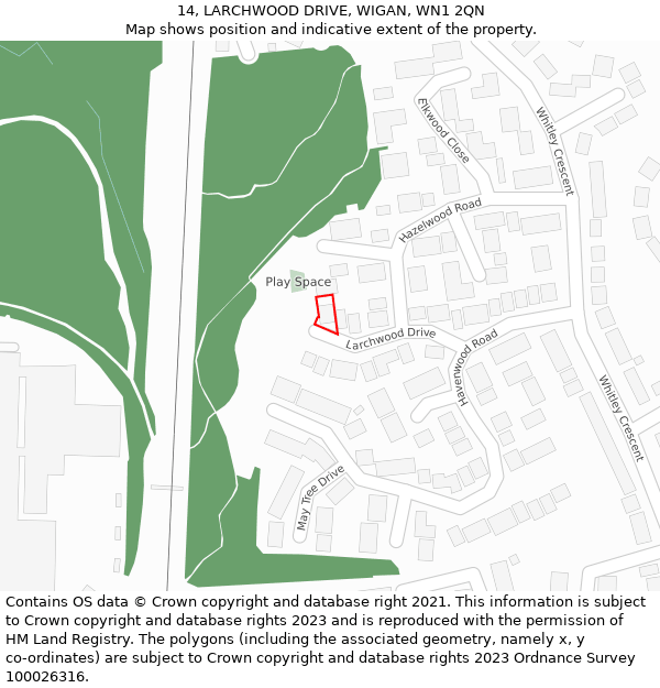 14, LARCHWOOD DRIVE, WIGAN, WN1 2QN: Location map and indicative extent of plot