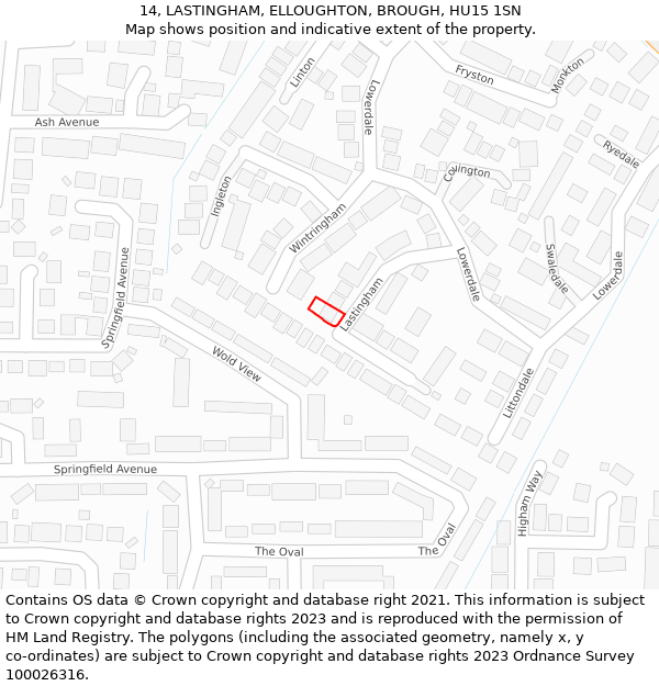 14, LASTINGHAM, ELLOUGHTON, BROUGH, HU15 1SN: Location map and indicative extent of plot