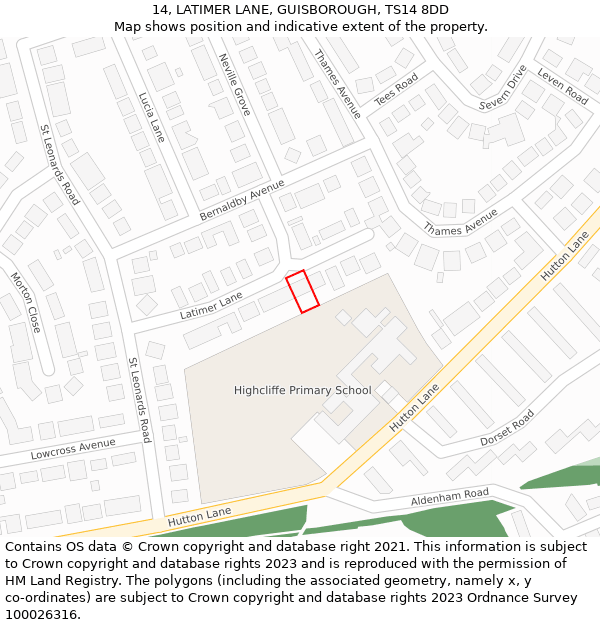 14, LATIMER LANE, GUISBOROUGH, TS14 8DD: Location map and indicative extent of plot