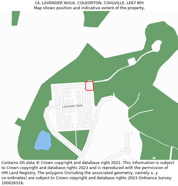 14, LAVENDER WALK, COLEORTON, COALVILLE, LE67 8FA: Location map and indicative extent of plot