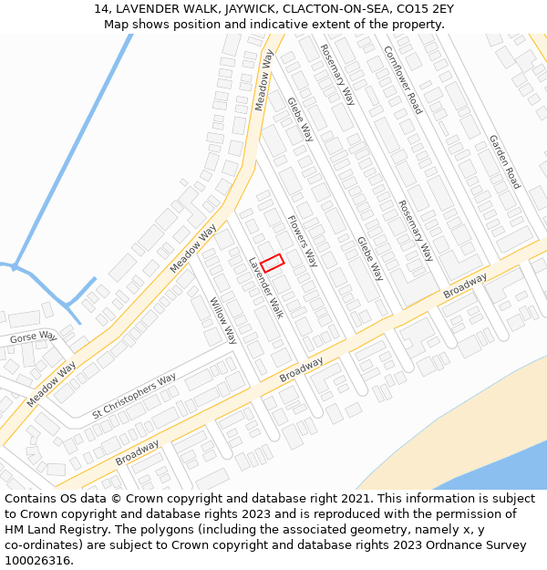 14, LAVENDER WALK, JAYWICK, CLACTON-ON-SEA, CO15 2EY: Location map and indicative extent of plot