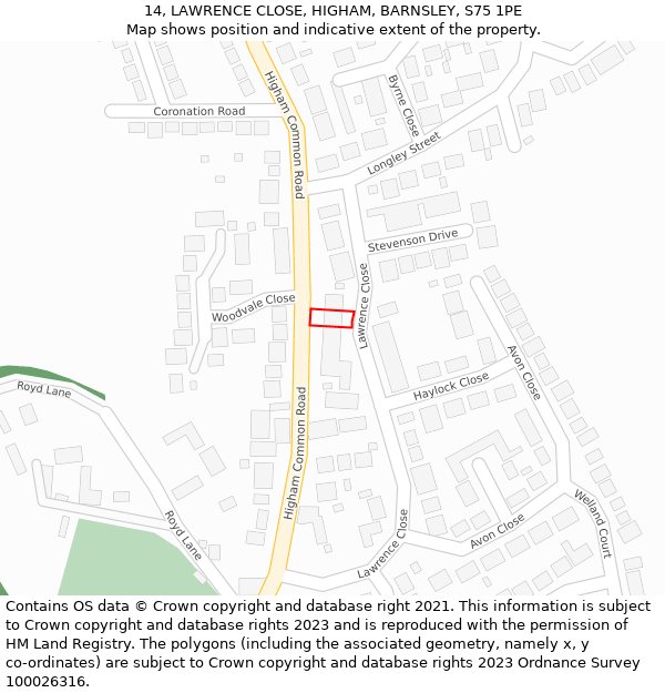 14, LAWRENCE CLOSE, HIGHAM, BARNSLEY, S75 1PE: Location map and indicative extent of plot