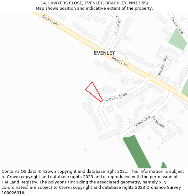 14, LAWYERS CLOSE, EVENLEY, BRACKLEY, NN13 5SJ: Location map and indicative extent of plot