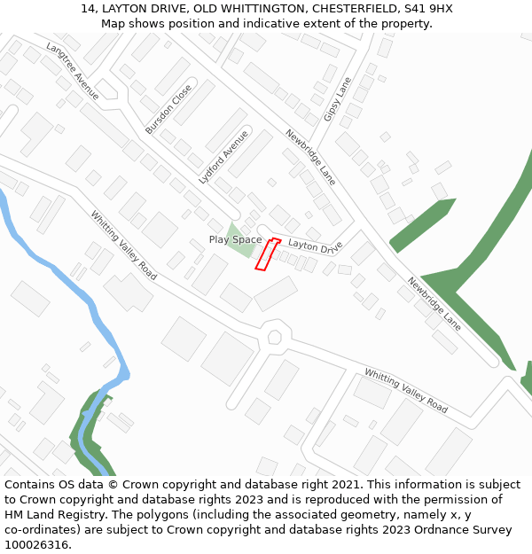 14, LAYTON DRIVE, OLD WHITTINGTON, CHESTERFIELD, S41 9HX: Location map and indicative extent of plot