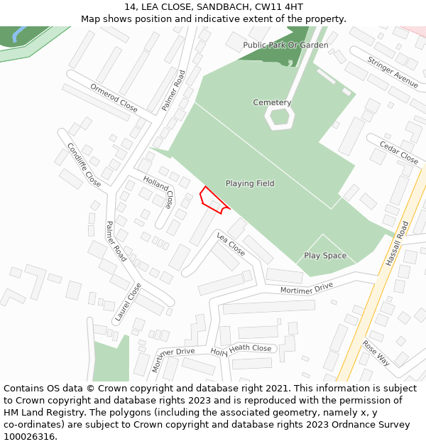 14, LEA CLOSE, SANDBACH, CW11 4HT: Location map and indicative extent of plot