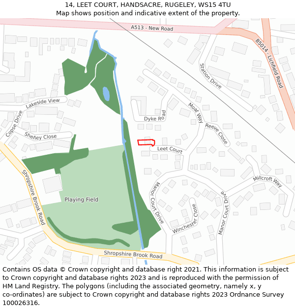 14, LEET COURT, HANDSACRE, RUGELEY, WS15 4TU: Location map and indicative extent of plot