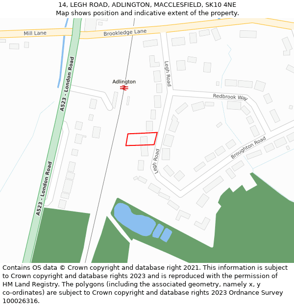 14, LEGH ROAD, ADLINGTON, MACCLESFIELD, SK10 4NE: Location map and indicative extent of plot