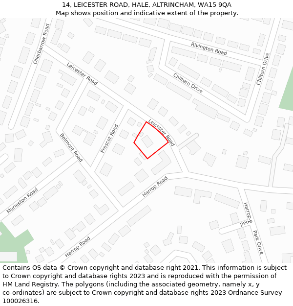 14, LEICESTER ROAD, HALE, ALTRINCHAM, WA15 9QA: Location map and indicative extent of plot