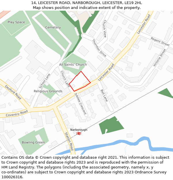 14, LEICESTER ROAD, NARBOROUGH, LEICESTER, LE19 2HL: Location map and indicative extent of plot