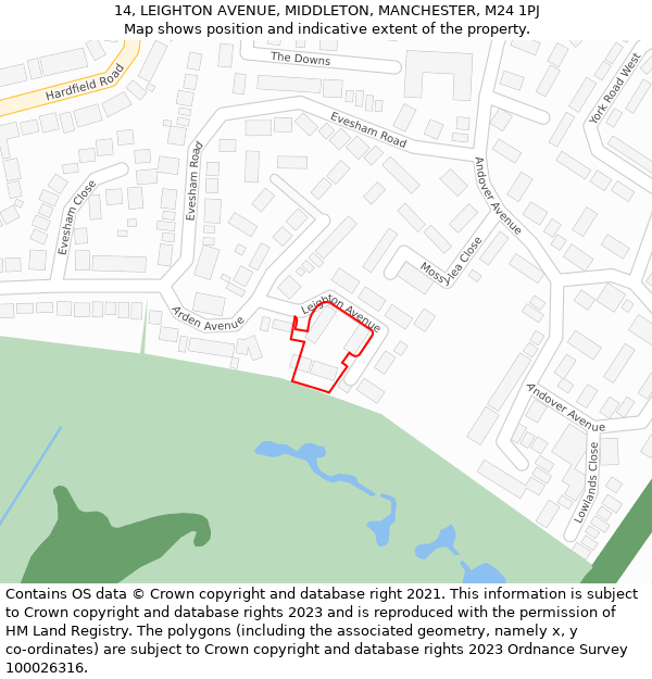 14, LEIGHTON AVENUE, MIDDLETON, MANCHESTER, M24 1PJ: Location map and indicative extent of plot