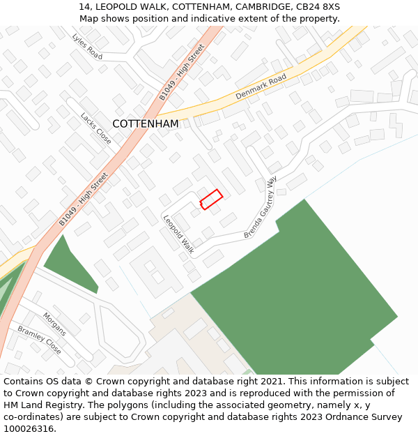 14, LEOPOLD WALK, COTTENHAM, CAMBRIDGE, CB24 8XS: Location map and indicative extent of plot