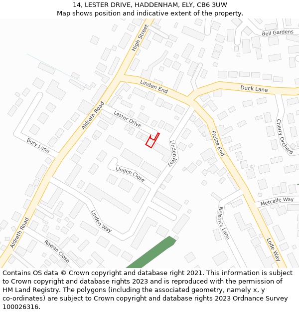 14, LESTER DRIVE, HADDENHAM, ELY, CB6 3UW: Location map and indicative extent of plot