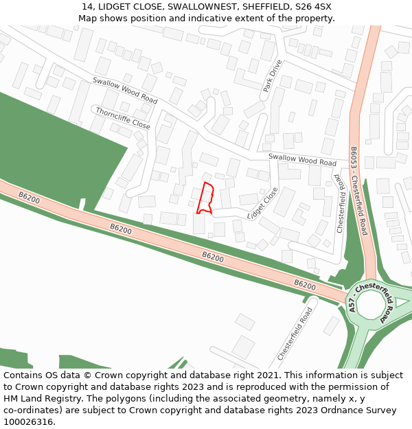 14, LIDGET CLOSE, SWALLOWNEST, SHEFFIELD, S26 4SX: Location map and indicative extent of plot