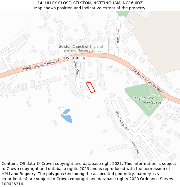 14, LILLEY CLOSE, SELSTON, NOTTINGHAM, NG16 6DZ: Location map and indicative extent of plot