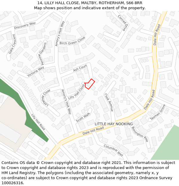 14, LILLY HALL CLOSE, MALTBY, ROTHERHAM, S66 8RR: Location map and indicative extent of plot