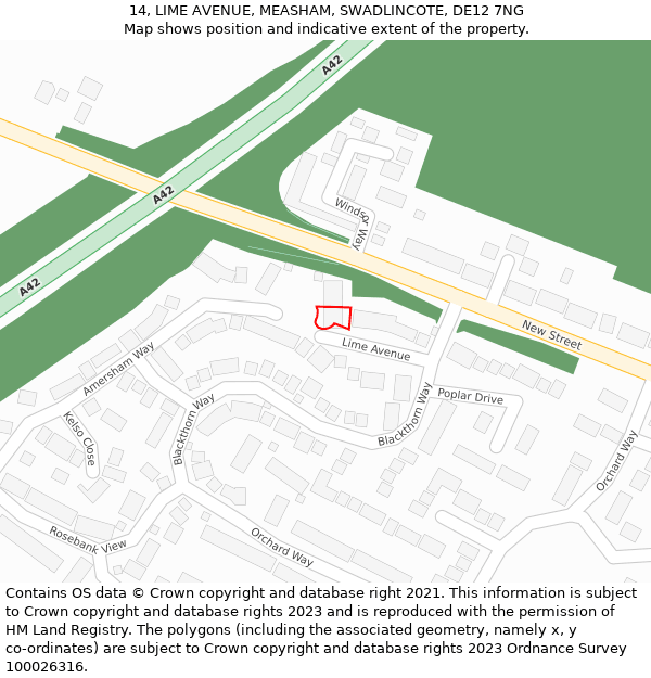 14, LIME AVENUE, MEASHAM, SWADLINCOTE, DE12 7NG: Location map and indicative extent of plot