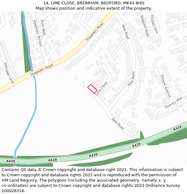 14, LIME CLOSE, BROMHAM, BEDFORD, MK43 8HD: Location map and indicative extent of plot