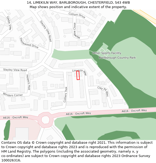 14, LIMEKILN WAY, BARLBOROUGH, CHESTERFIELD, S43 4WB: Location map and indicative extent of plot