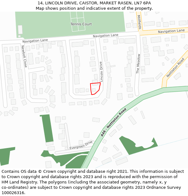 14, LINCOLN DRIVE, CAISTOR, MARKET RASEN, LN7 6PA: Location map and indicative extent of plot