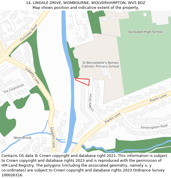14, LINDALE DRIVE, WOMBOURNE, WOLVERHAMPTON, WV5 8DZ: Location map and indicative extent of plot