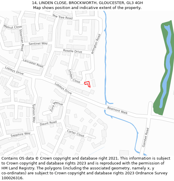 14, LINDEN CLOSE, BROCKWORTH, GLOUCESTER, GL3 4GH: Location map and indicative extent of plot