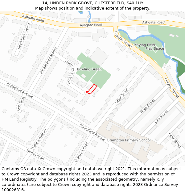 14, LINDEN PARK GROVE, CHESTERFIELD, S40 1HY: Location map and indicative extent of plot